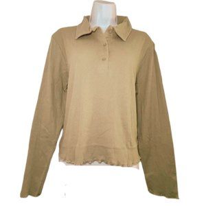 Full Circle Trends Womens Plus Size Ribbed Raw-Hem Cropped Polo Shirt,Brown,2X